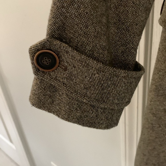 Via‎ button-up wool pea coat tan brown size S tie waist midi classic elegant - Picture 7 of 16